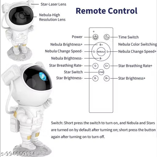 Astronaut Galaxy Star Projector Night Light – 360° Rotation Magnetic Head Nebula Lamp with Remote Control for Bedroom Ceiling Decor & Gifting (9.5 Inch)