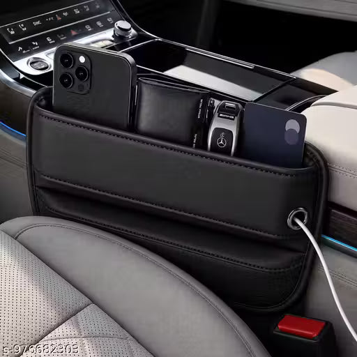 Universal Car Seat Gap Storage Organizer – Leather Side Pocket for Phone, Wallet, Cards & Car Keys