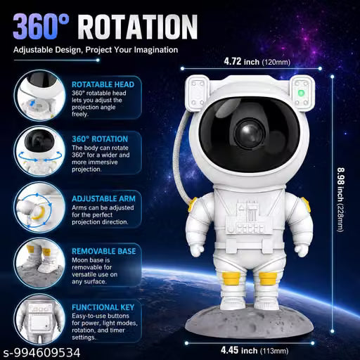 Astronaut Galaxy Star Projector Night Light – 360° Rotation Magnetic Head Nebula Lamp with Remote Control for Bedroom Ceiling Decor & Gifting (9.5 Inch)