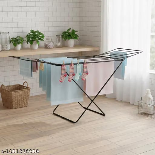 Steel Clothes Drying Rack | 16 Rail Heavy-Duty Laundry Stand | Lightweight, Rust-Resistant & Weatherproof Cloth Dryer Stand for Indoor & Outdoor Use | Black