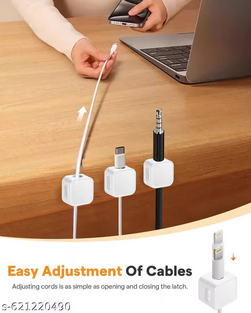 Magnetic Cable Clips, Cord Organizer Holder, for Desk Cable Management, Adhesive Wire Keeper for Desk in Bedroom Living Room Kichen Office and for Car (White-3 pcs)