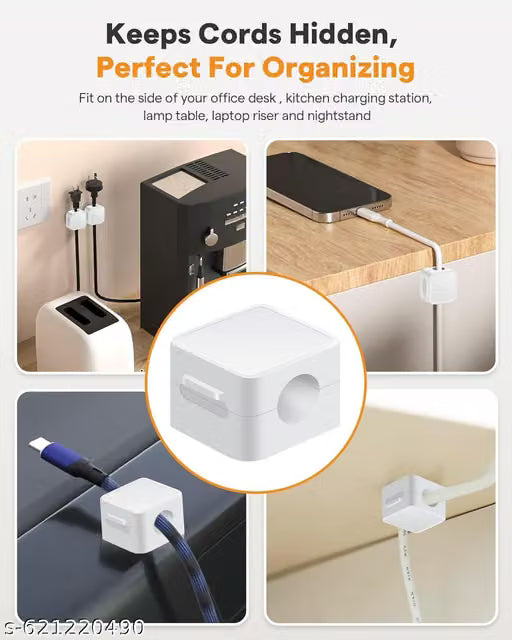 Magnetic Cable Clips, Cord Organizer Holder, for Desk Cable Management, Adhesive Wire Keeper for Desk in Bedroom Living Room Kichen Office and for Car (White-3 pcs)