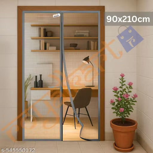 Royalkart (90X210cm, Grey) Magnetic Mosquito Curtain; Auto Closing Insect Screen to Keep Mosquitoes Out | Mosquito Curtain with 34 Magnets. Mosquito mesh curtain || Magnetic curtain || Mesh curtain || Curtain for door || Magic Mesh Curtain