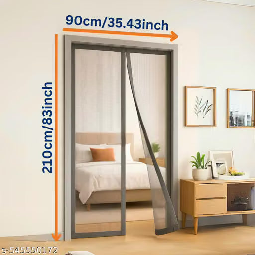 Royalkart (90X210cm, Grey) Magnetic Mosquito Curtain; Auto Closing Insect Screen to Keep Mosquitoes Out | Mosquito Curtain with 34 Magnets. Mosquito mesh curtain || Magnetic curtain || Mesh curtain || Curtain for door || Magic Mesh Curtain