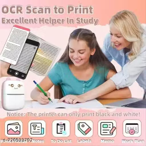 Portable Mini Bluetooth Thermal Printer | Inkless Black & White Photo, Notes & Label Printer for Study, Journals & Home Use
