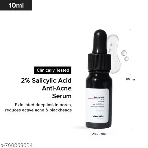 Minimalist Salicylic Acid 02% Face Serum | BHA-Based Anti-Acne Exfoliant for Reducing Blackheads, Excess Oil & Bumpy Texture | 10ml