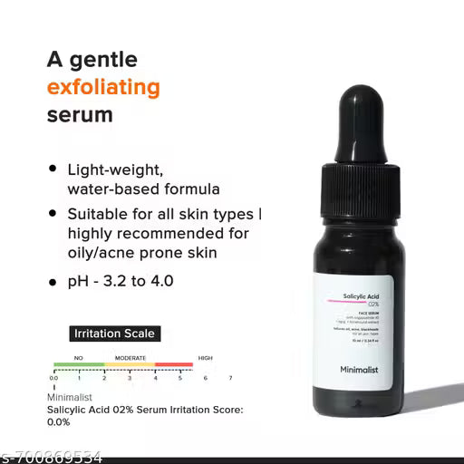 Minimalist Salicylic Acid 02% Face Serum | BHA-Based Anti-Acne Exfoliant for Reducing Blackheads, Excess Oil & Bumpy Texture | 10ml
