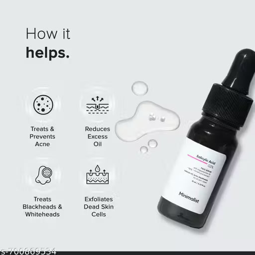Minimalist Salicylic Acid 02% Face Serum | BHA-Based Anti-Acne Exfoliant for Reducing Blackheads, Excess Oil & Bumpy Texture | 10ml