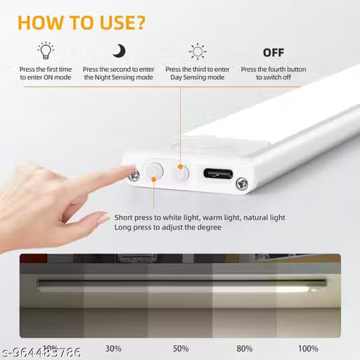 (20 CM) LED Cabinet Lights, Motion Sensor Under Closet Light, Rechargeable Battery with Stepless Dimming, Magnetic Install for Cupboard, Kitchen, Wardrobe, Counter, Stairs, Kitchen - 20cm(Pack of 1)