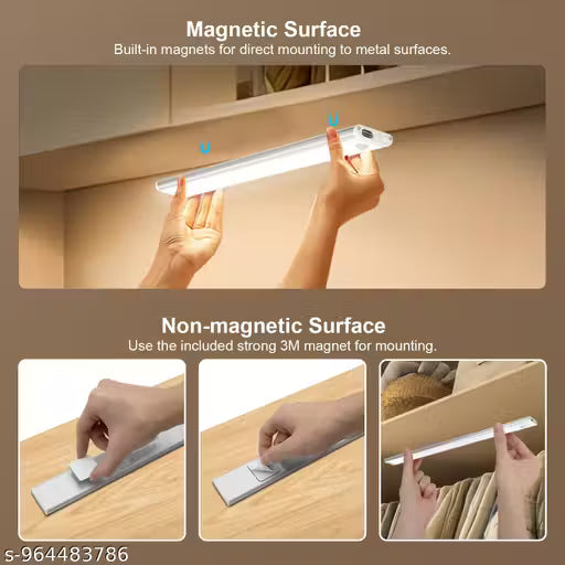 (20 CM) LED Cabinet Lights, Motion Sensor Under Closet Light, Rechargeable Battery with Stepless Dimming, Magnetic Install for Cupboard, Kitchen, Wardrobe, Counter, Stairs, Kitchen - 20cm(Pack of 1)