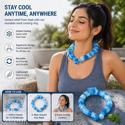 J R K Instant Cooling Neck Ring for Summer Heat Relief, Reusable Ice Gel Collar for Neck Cooling, Lightweight & Comfortable Wearable Cooling Band for Travel, Office, Outdoor & Sports Use