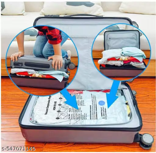 5 Pack Vacuum Bags for Travel with Hand Pump,Airtight,Reusable Space Saver Compression Bags for Packing,Sealer Bags with Ziplock for Blanket (2 Small,2 Medium,1 Large)